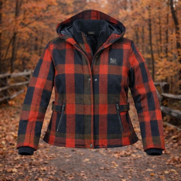 Harley-Davidson Jackets & Blazers - Harley-Davidson Women's Wool Hooded Jacket 2XL Plaid Red Black Double Zip